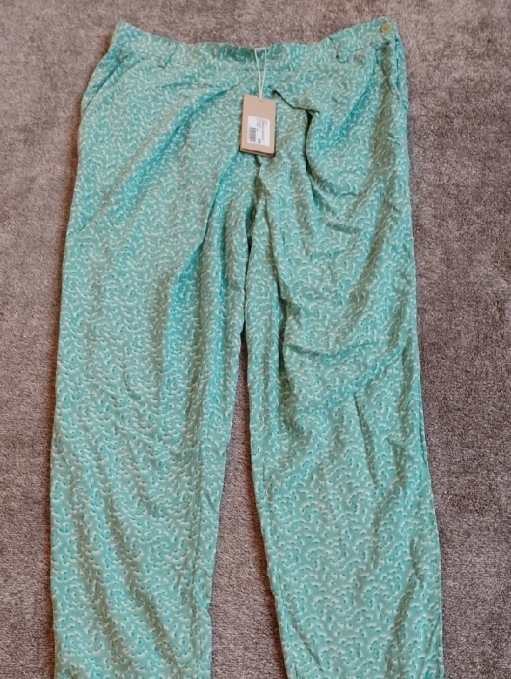 Athé Vanessa Bruno NWT Turquoise And Blue Fan Print Crossover Pants